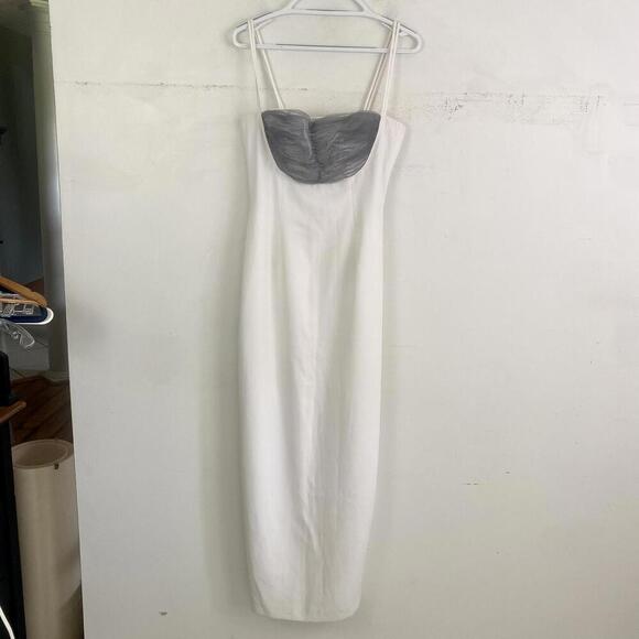 GAZZELLE CIAMPI white with grey mesh bustier vintage maxi formal dress - Picture 1 of 6